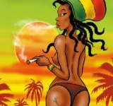 The rasta beach angel illustration palm women in a comic hemp art from Steve stoned