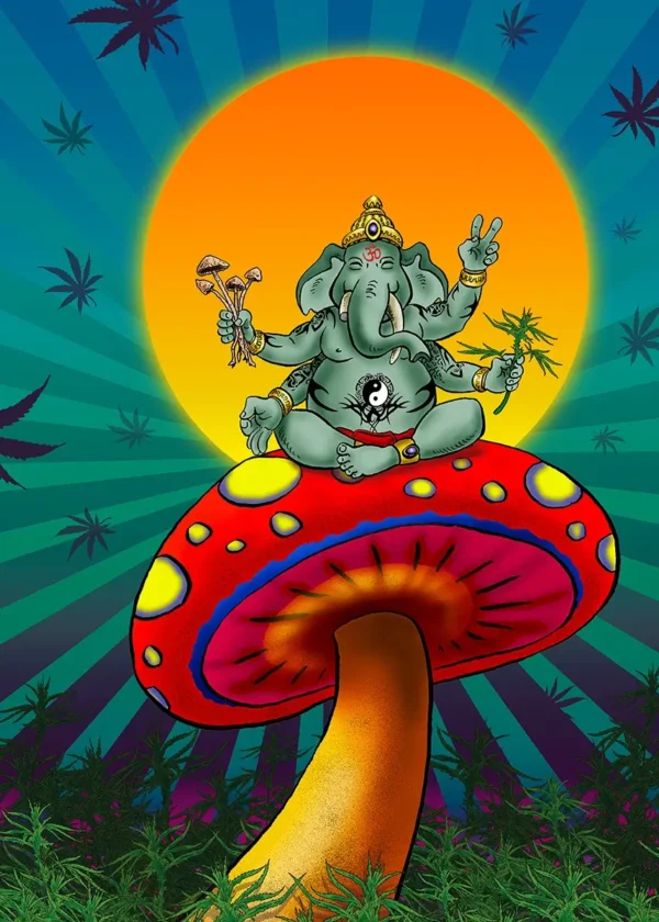 The ganeshs hemp meditation dream shroom comic art from Steve stoned