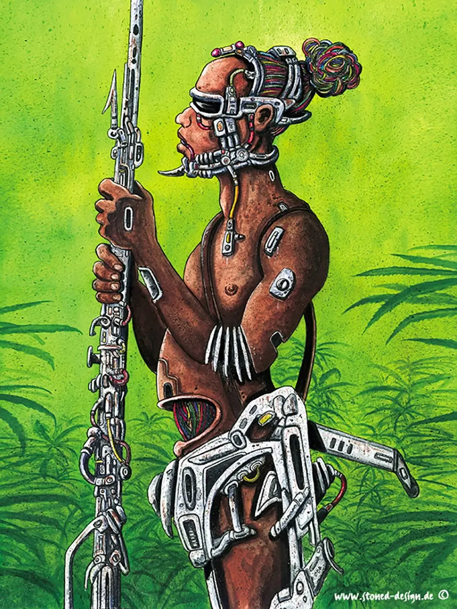 The hemp protector is a comic art robot illustration from Steve stoned