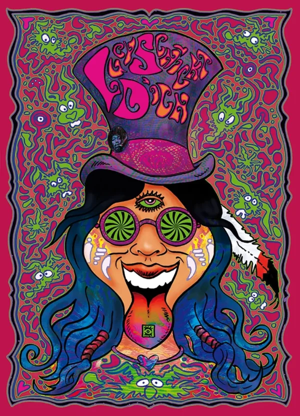 The Lucy schickt dich illustration is psychedelic acid women head in a comic art from Steve stoned