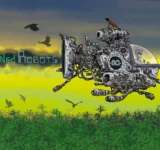 Stoned Robots im Hanffeld mit Raumschiff – 420 Comic-Art Illustration von Steve Stoned