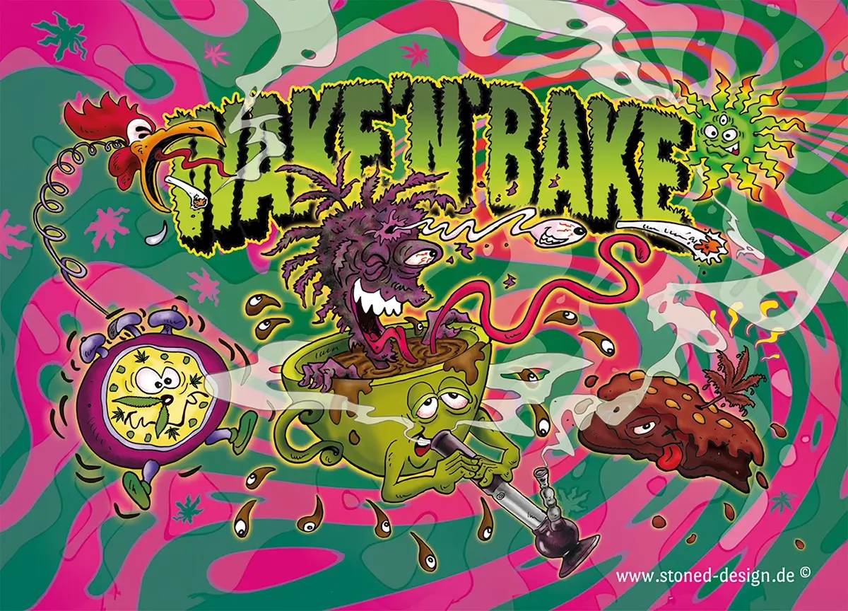 wake-bake-crazy-coffee-smoke-joint-bong-brownie-psychedelic-trip-comic-art-illustration-420-cartoon-steve-stoned