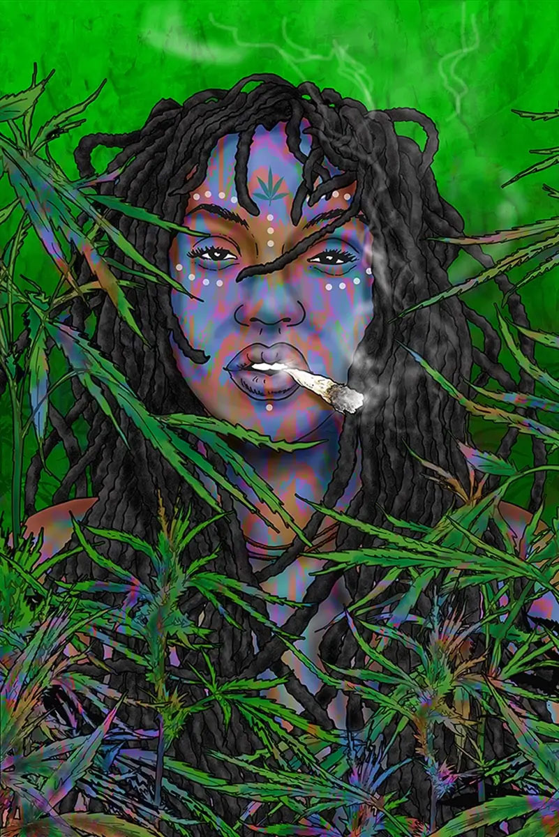 natural-high-rasta-hemp-smoke-women-portrait-illustration-comic-art-steve-stoned